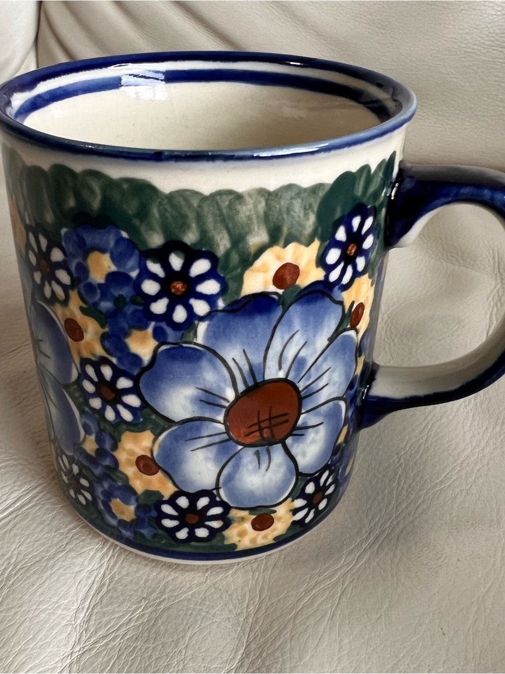 Blue Rose Polish Pottery Unikat Daisy Surprise Coffee Mug